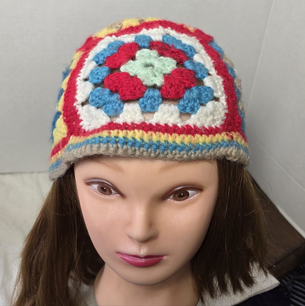 Granny Square Crochet Beanie- Bucket Hat Unisex One Size Adult - Picture 2 of 6